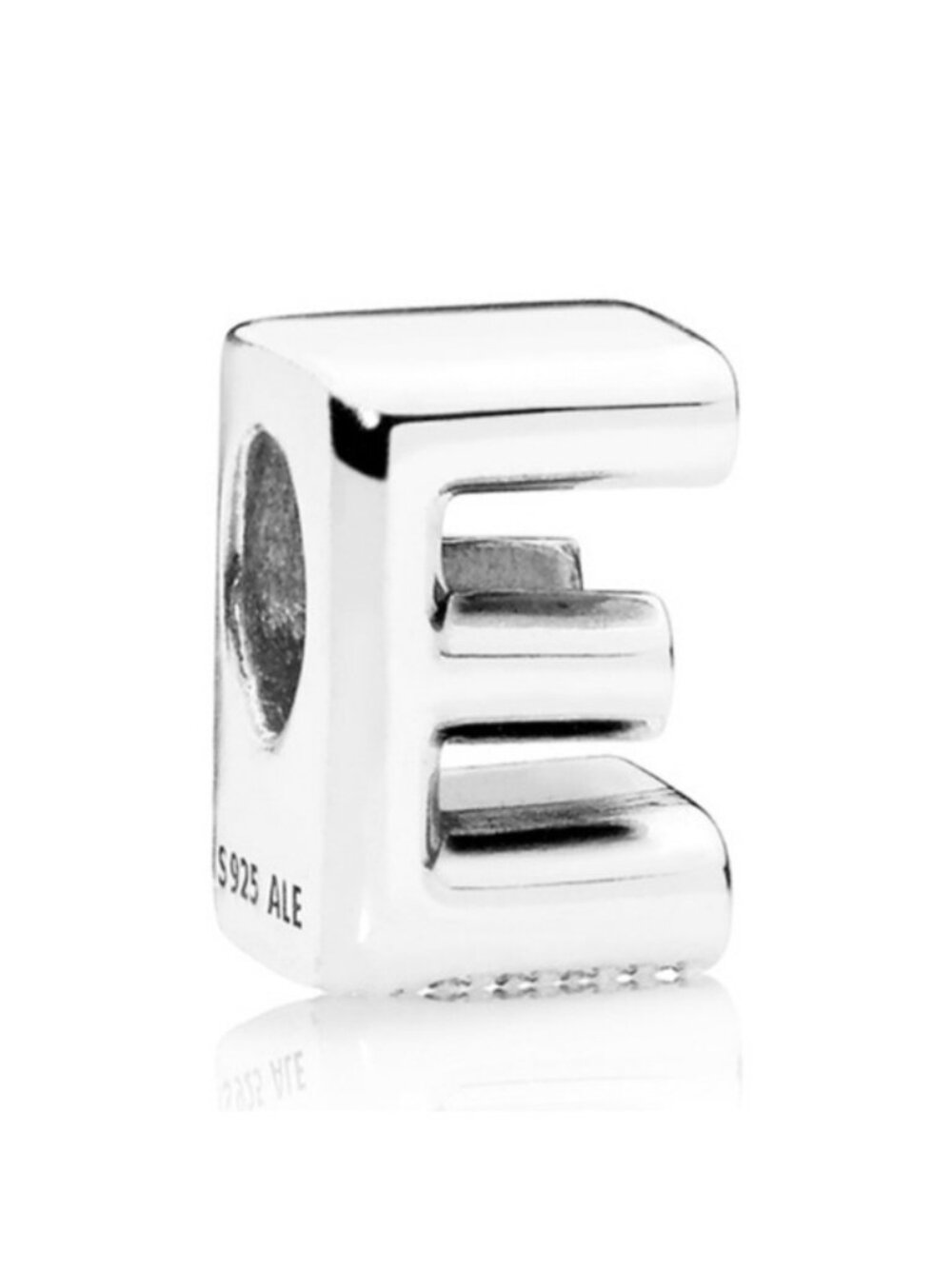 Pandora Sterling Silver Open Letter E Alphabet Charm with Heart Pattern - 797459